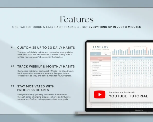 Ultimate Habit Tracker Spreadsheet for Google Sheets & Microsoft Excel – Daily & Monthly Tracking - Image 10