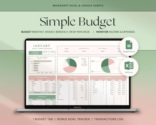 Simple Budget – Monthly & Weekly Budget Planner Template (Google Sheets & Excel)